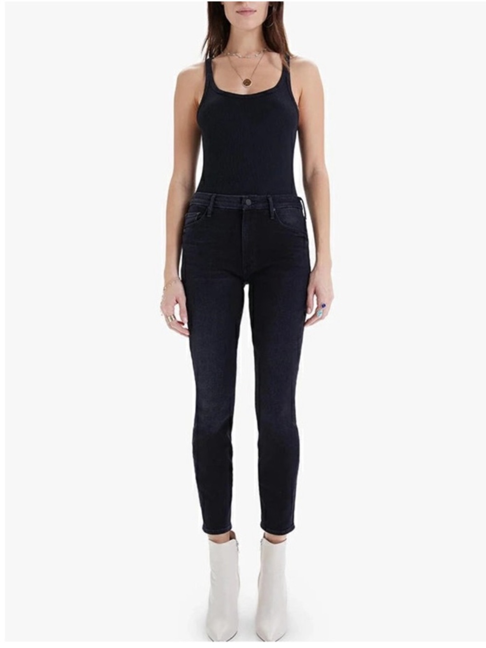 MOTHER High Waisted Looker Ankle Skinny Jeans Black Size 28 Night Encounters